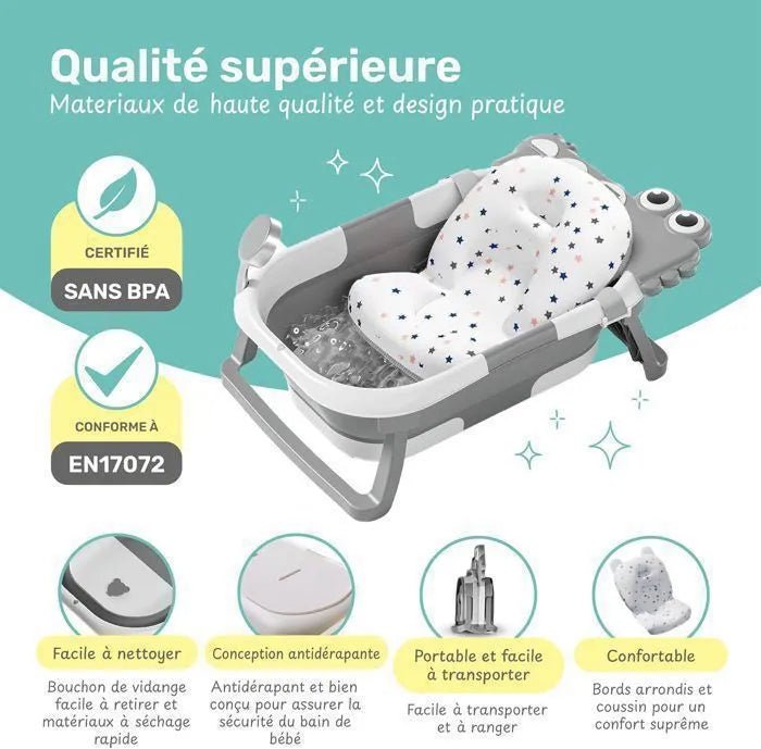 Baignoire bebe pliable - avec coussin de soutienâą - Espacebambin