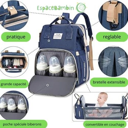 Sac a dos a langer - Convertible en Lit de Voyage pour Bébé - Espacebambin