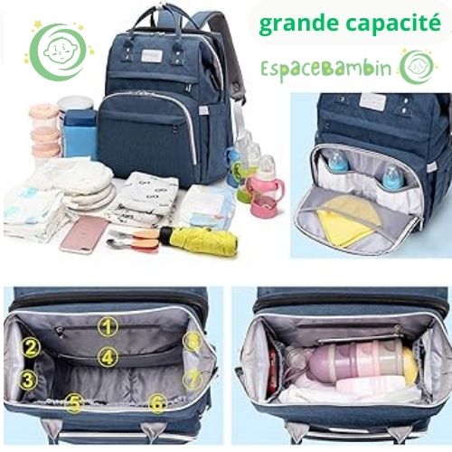 Sac a dos a langer - Convertible en Lit de Voyage pour Bébé - Espacebambin