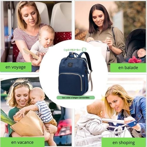 Sac a dos a langer - Convertible en Lit de Voyage pour Bébé - Espacebambin