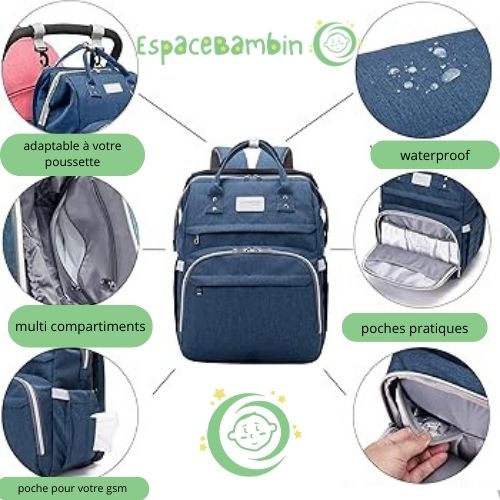 Sac a dos a langer - Convertible en Lit de Voyage pour Bébé - Espacebambin