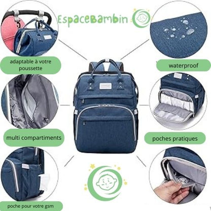 Sac a dos a langer - Convertible en Lit de Voyage pour Bébé - Espacebambin