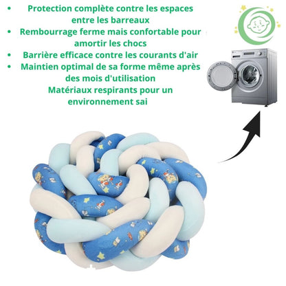 tour de lit tresse  bleu et blanc lavable en machine